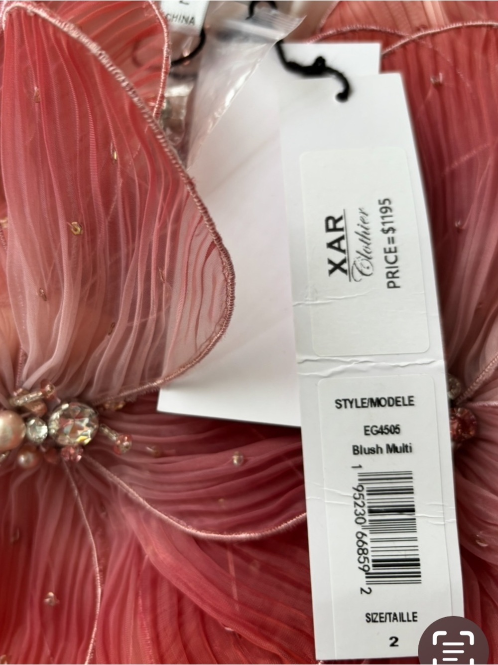 NWT Badgley Mischka 3D Floral Embellished One Shoulder Blush Crepe Gown 2 - Picture 7 of 8